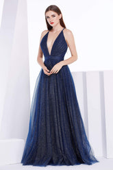 Deep V-neck Sparkle Tulle A-line Dress